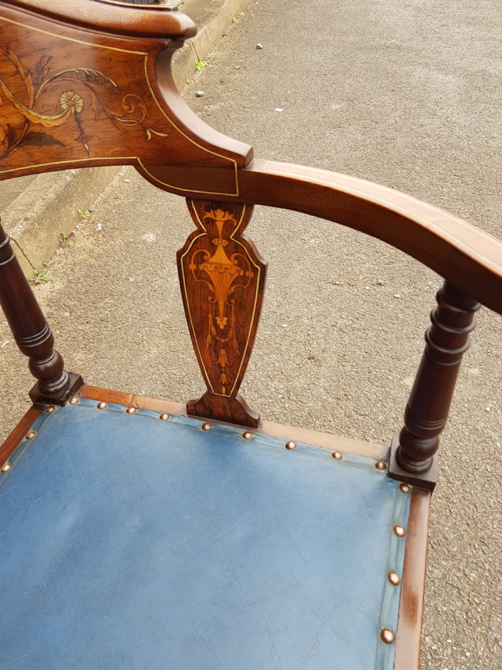 Edwardian Mahogany Inlaid Corner Chair . View IV