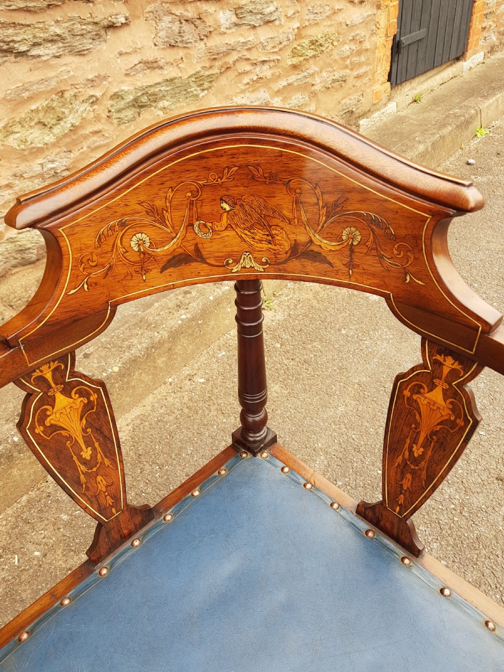 Edwardian Mahogany Inlaid Corner Chair . View VIII