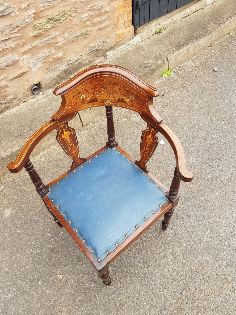 Edwardian Mahogany Inlaid Corner Chair . View IX