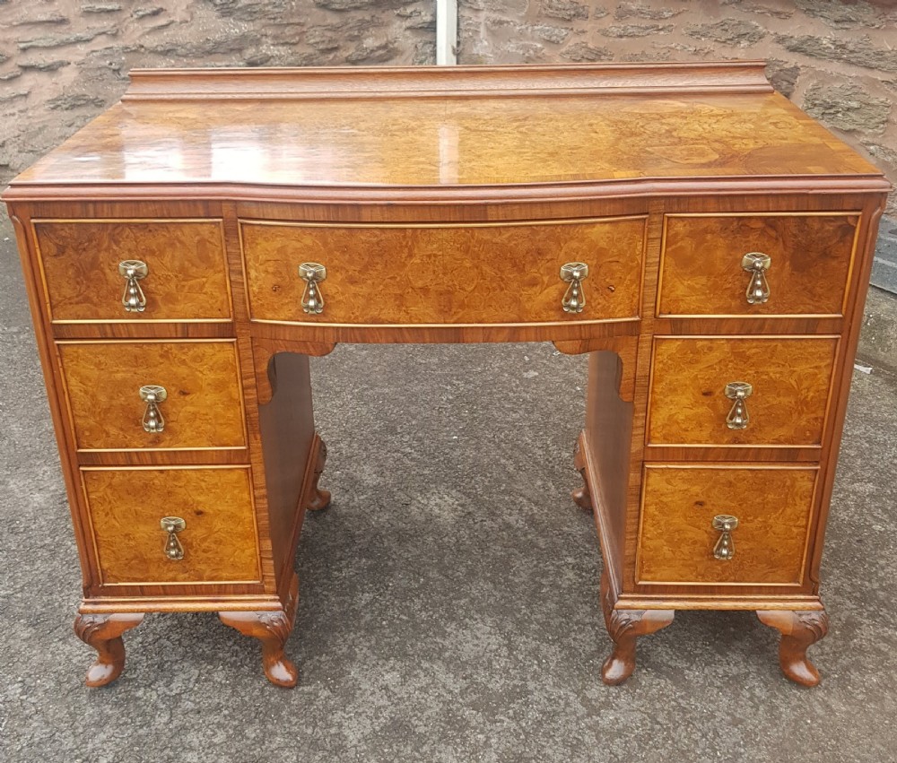 1920s Burr Walnut Knee Hole Desk. 