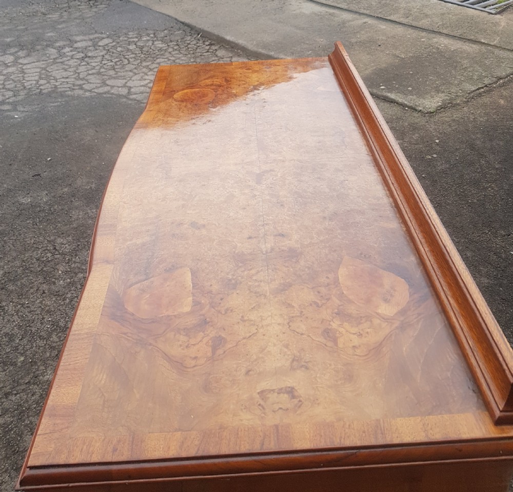 1920s Burr Walnut Knee Hole Desk.  View II