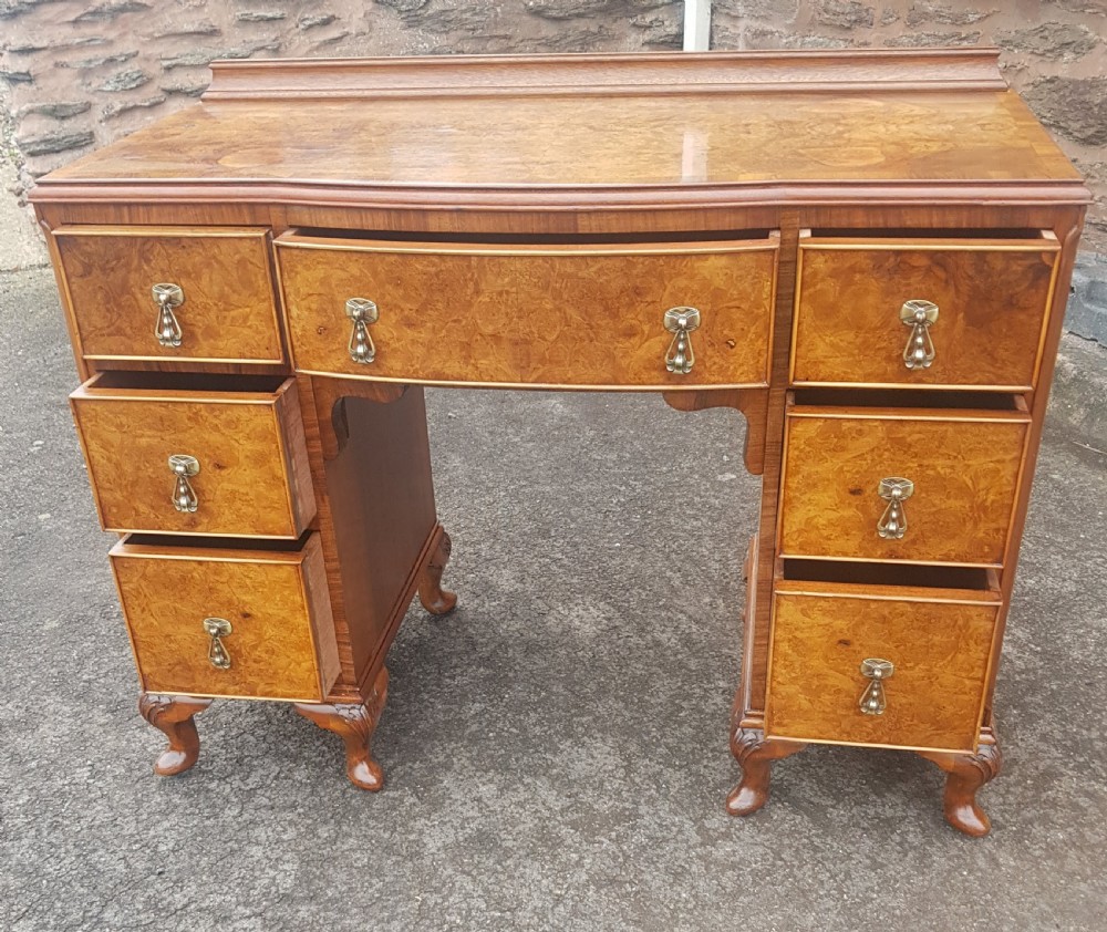 1920s Burr Walnut Knee Hole Desk.  View III