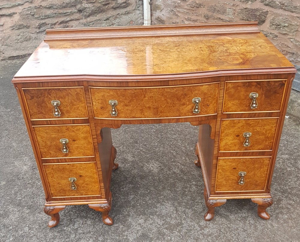 1920s Burr Walnut Knee Hole Desk.  View V
