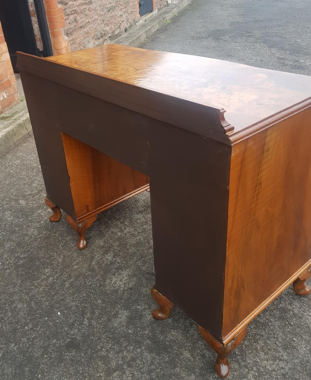 1920s Burr Walnut Knee Hole Desk.  View VII