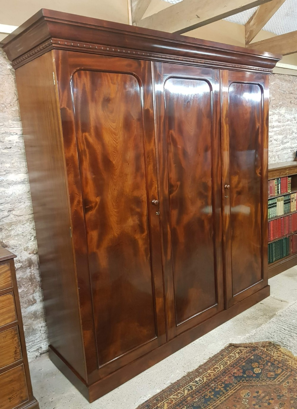 Victorian Flamed Mahogany Three-Door Wardrobe View III