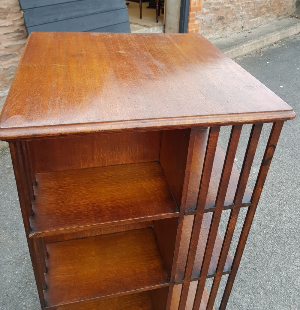 Edwardian Oak three tier Revolving Bookcase.  View II