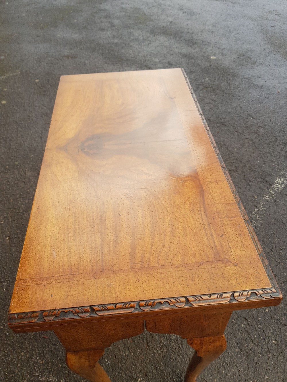1920s Figured Walnut Card Table or Console Table.  View III