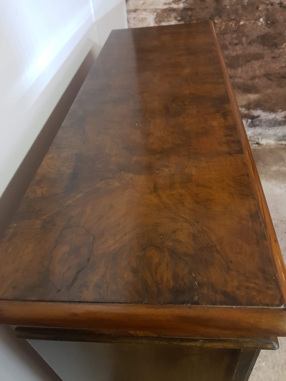 Pair of Victorian Burr Walnut Open Bookcases.  View IV