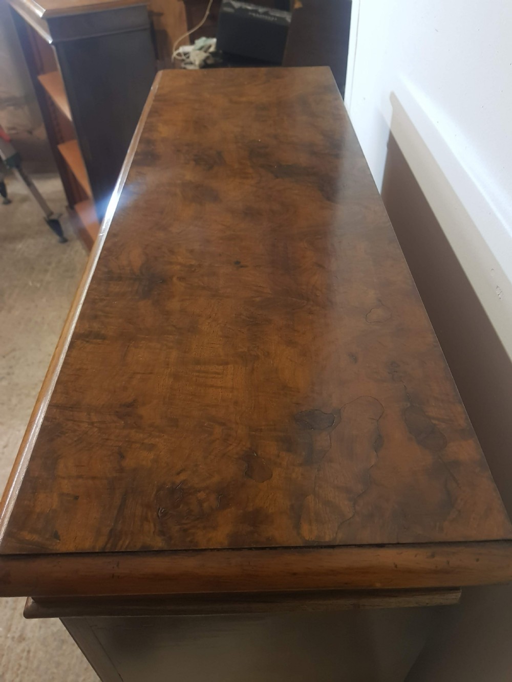 Pair of Victorian Burr Walnut Open Bookcases.  View V
