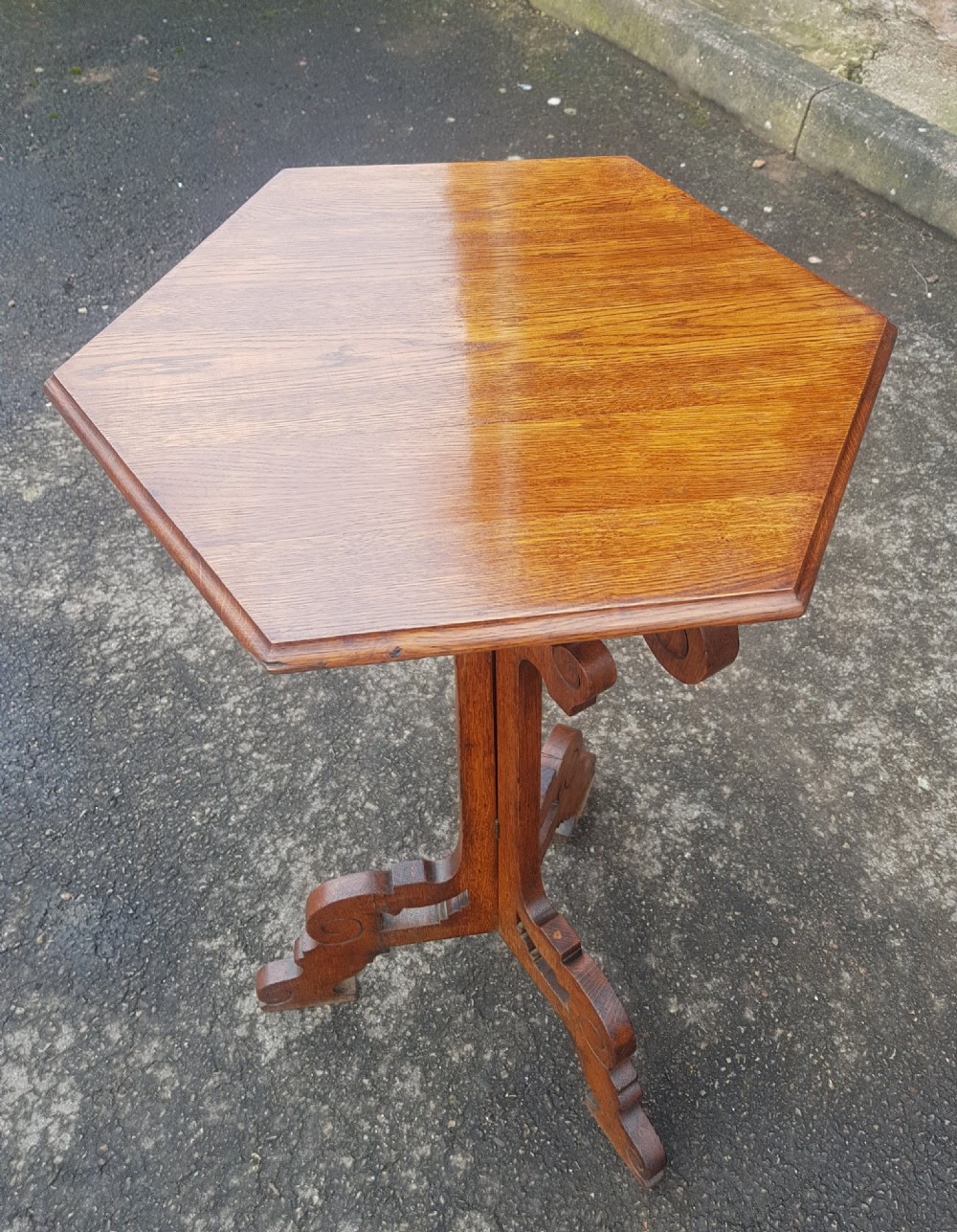 Victorian Oak Arts And Crafts folding Lamp Table  View II