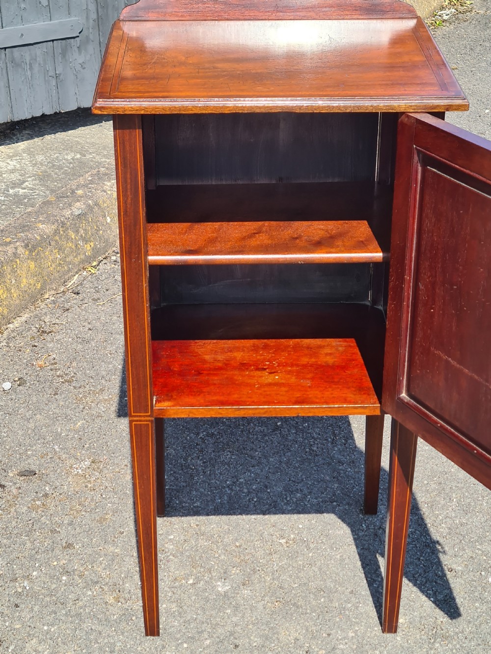 Edwardian Mahogany Inlaid Bedside cabinet  View II