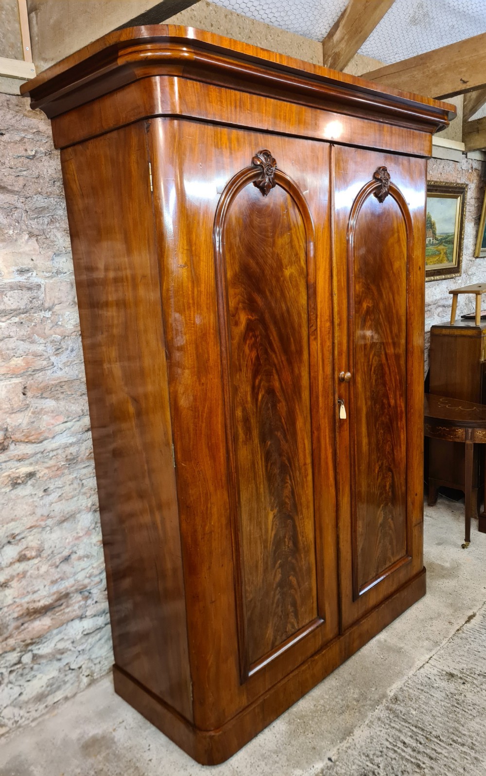 ANTIQUE VICTORIAN MAHOGANY TWO DOOR WARDROBE.  View II
