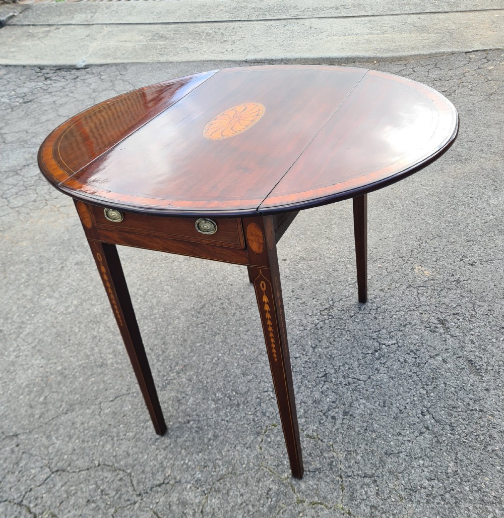 ANTIQUE GEORGIAN MAHOGANY INLAID PEMBROKE TABLE.  View IX