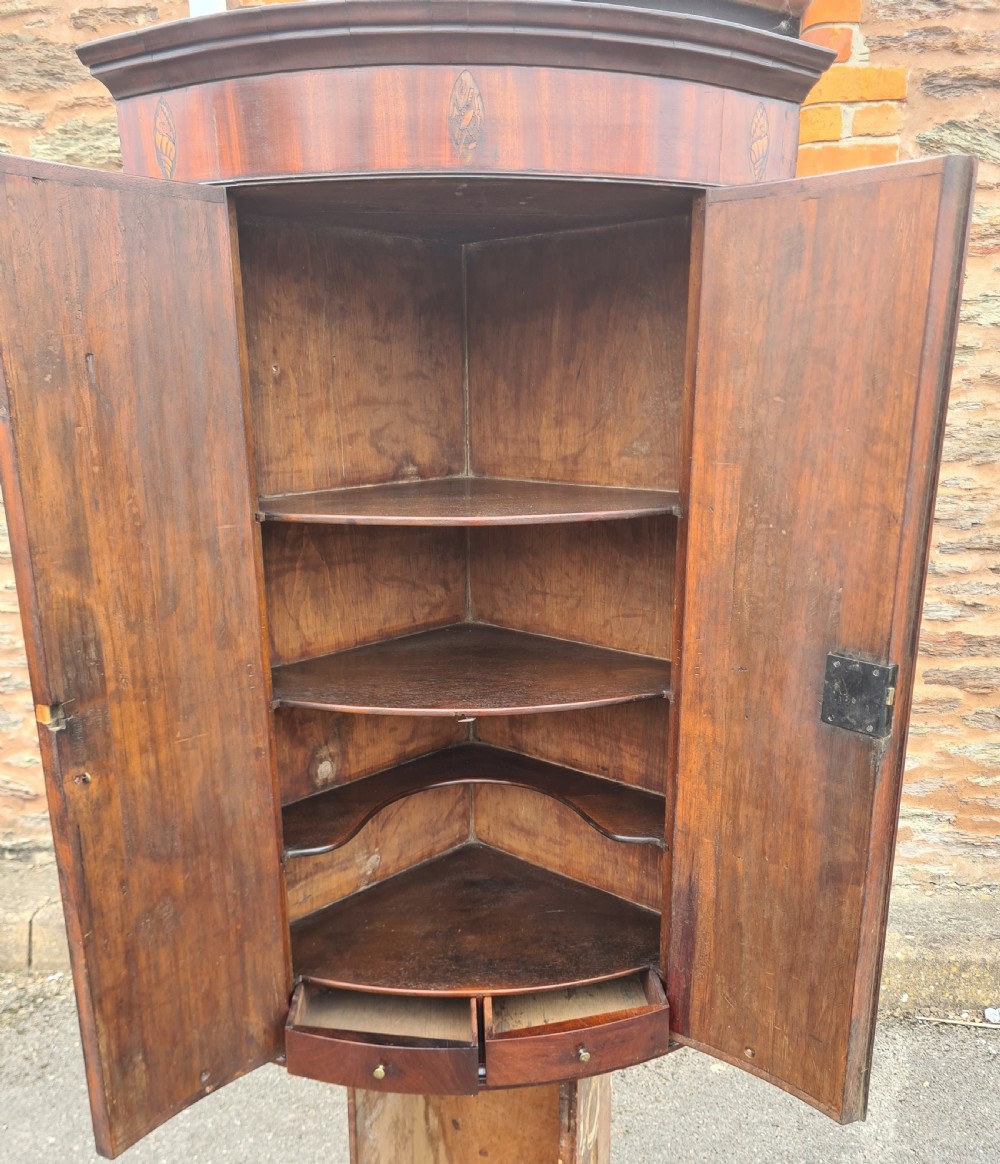 ANTIQUE GEORGIAN MAHOGANY BOW FRONT CORNER CABINET  View III