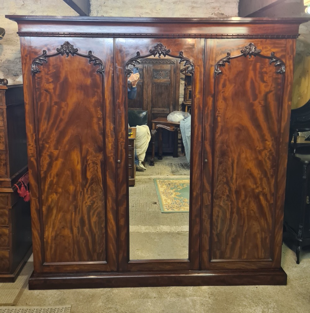 Antique Victorian Mahogany Three Door Wardrobe 