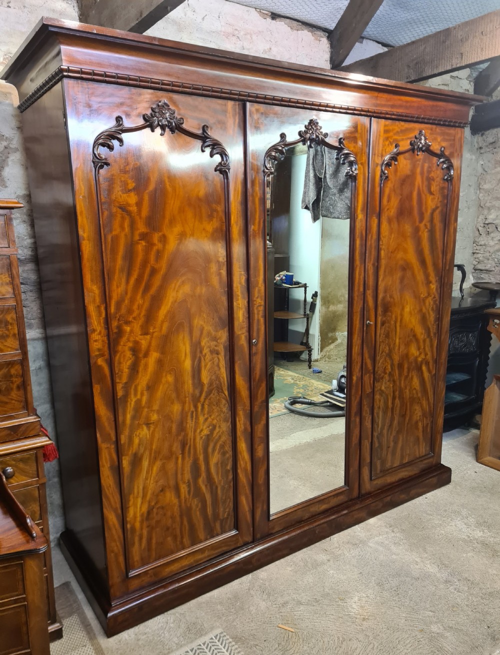 Antique Victorian Mahogany Three Door Wardrobe  View II