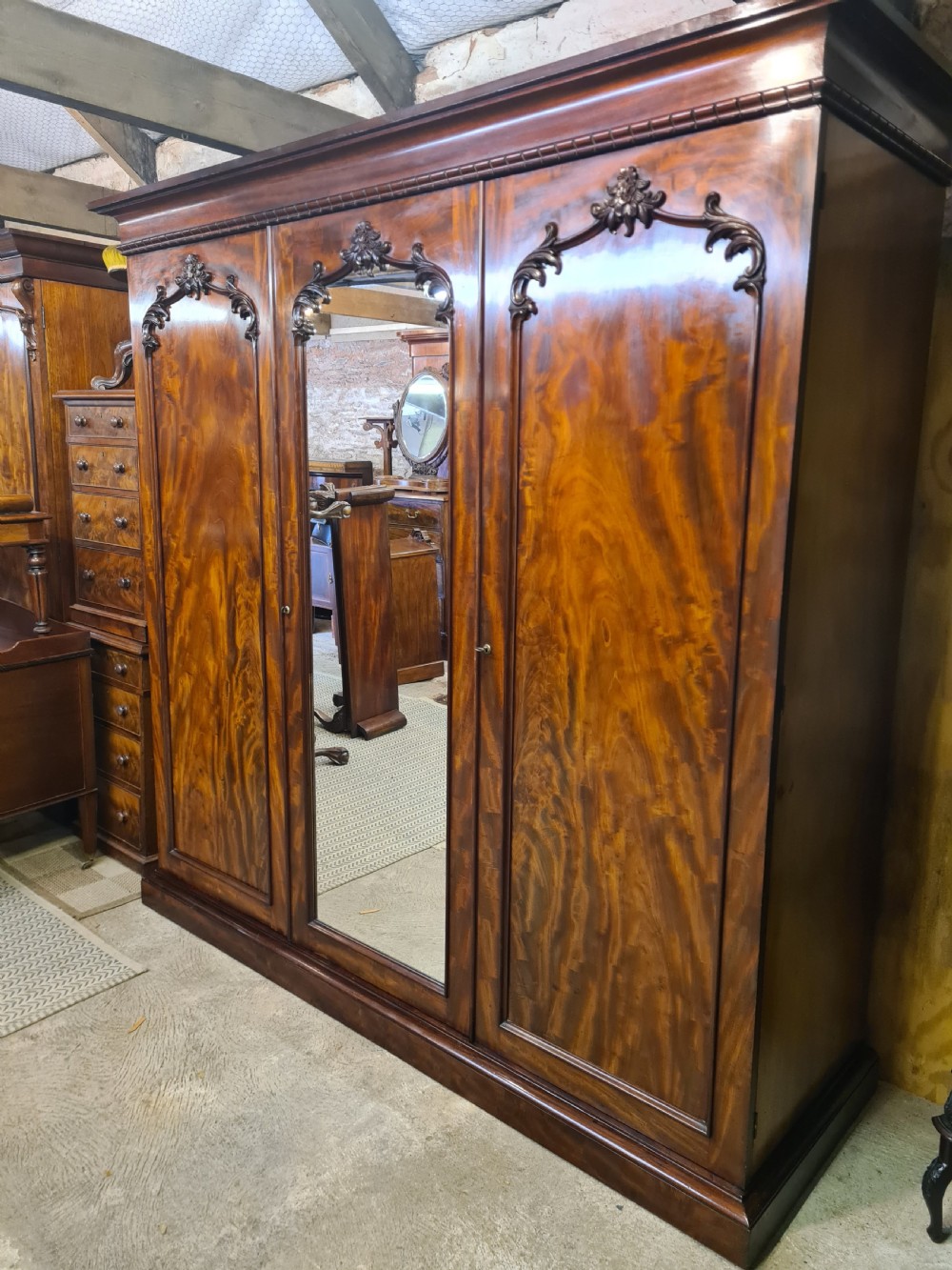 Antique Victorian Mahogany Three Door Wardrobe  View III