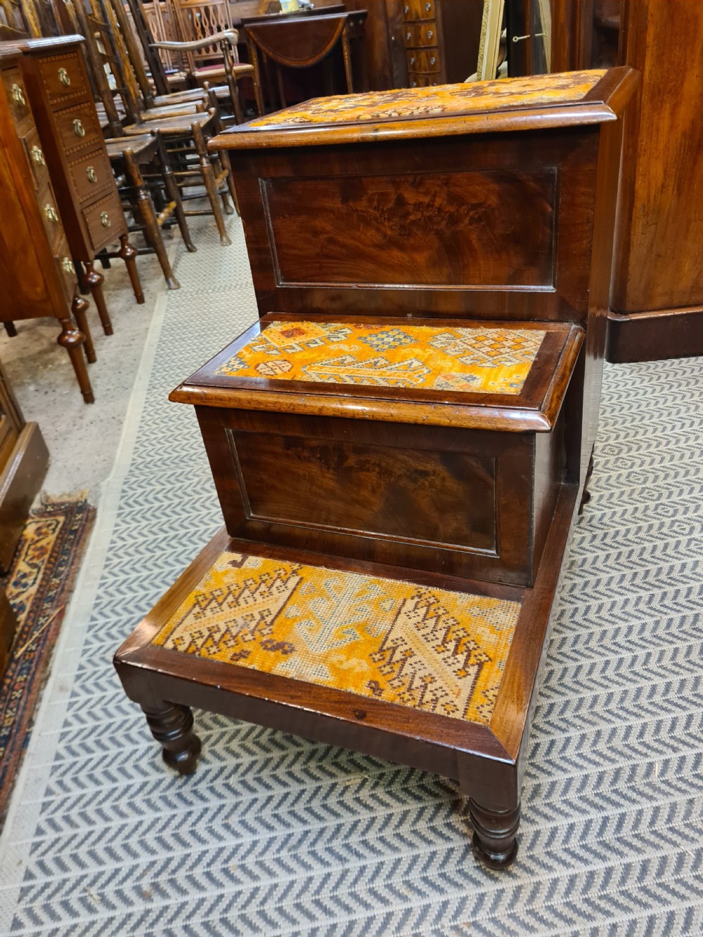 Victorian Mahogany Library Steps 