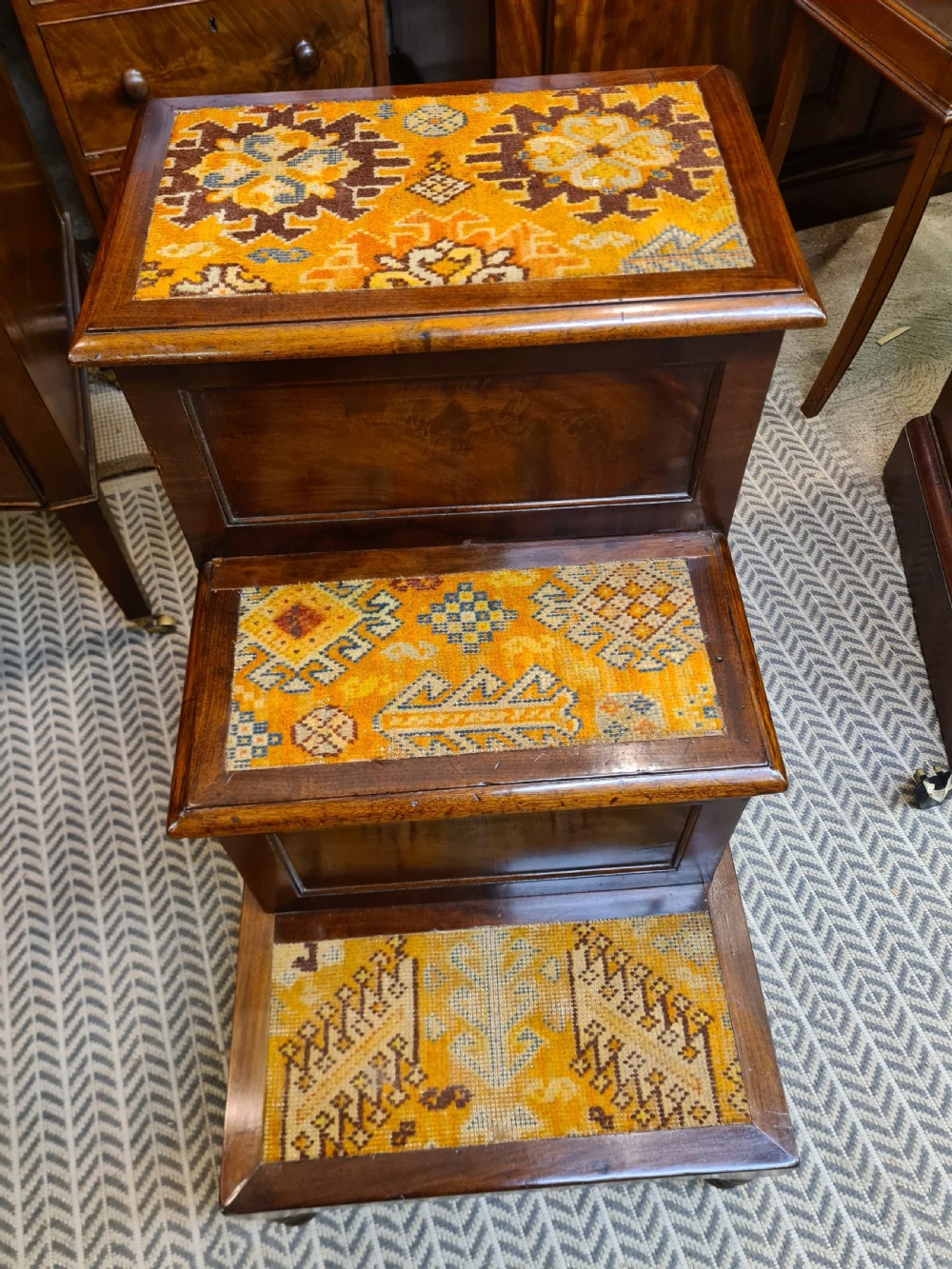 Victorian Mahogany Library Steps  View III