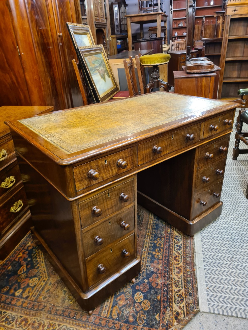 Victorian Walnut Pedestal Desk View VI