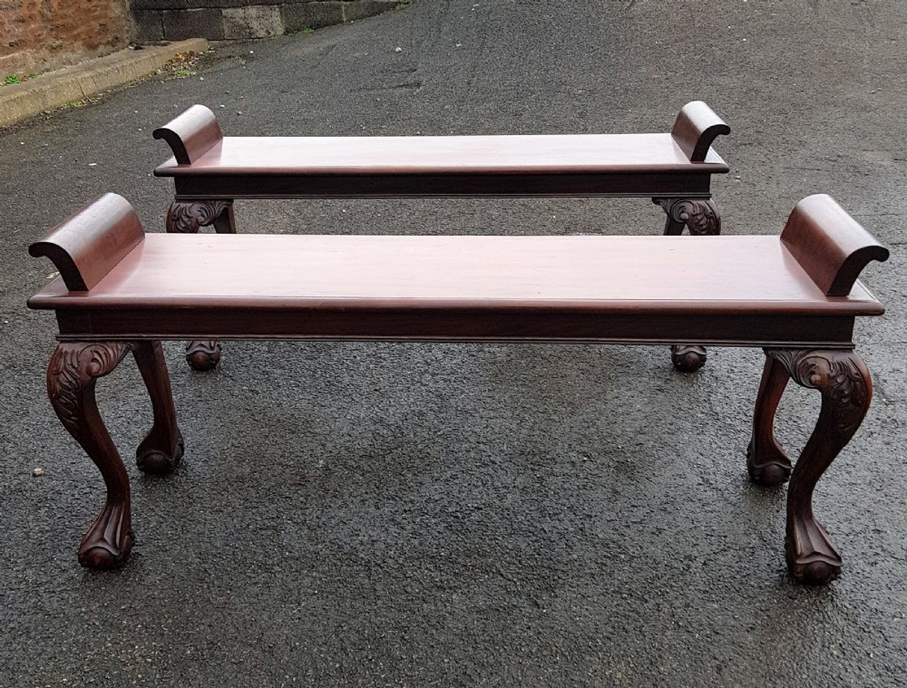 Pair of Edwardian Mahogany Cabriole Leg window seats 