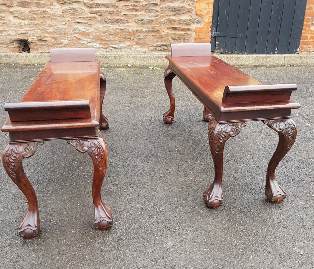 Pair of Edwardian Mahogany Cabriole Leg window seats  View IV