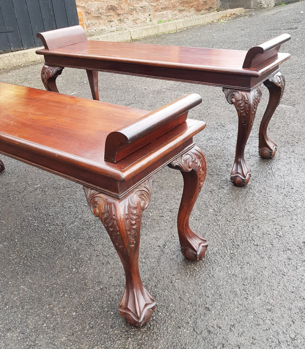 Pair of Edwardian Mahogany Cabriole Leg window seats  View V