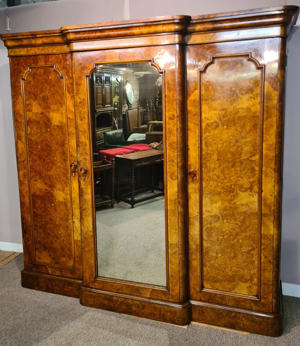 Victorian Burr Walnut Breakfront Wardrobe 