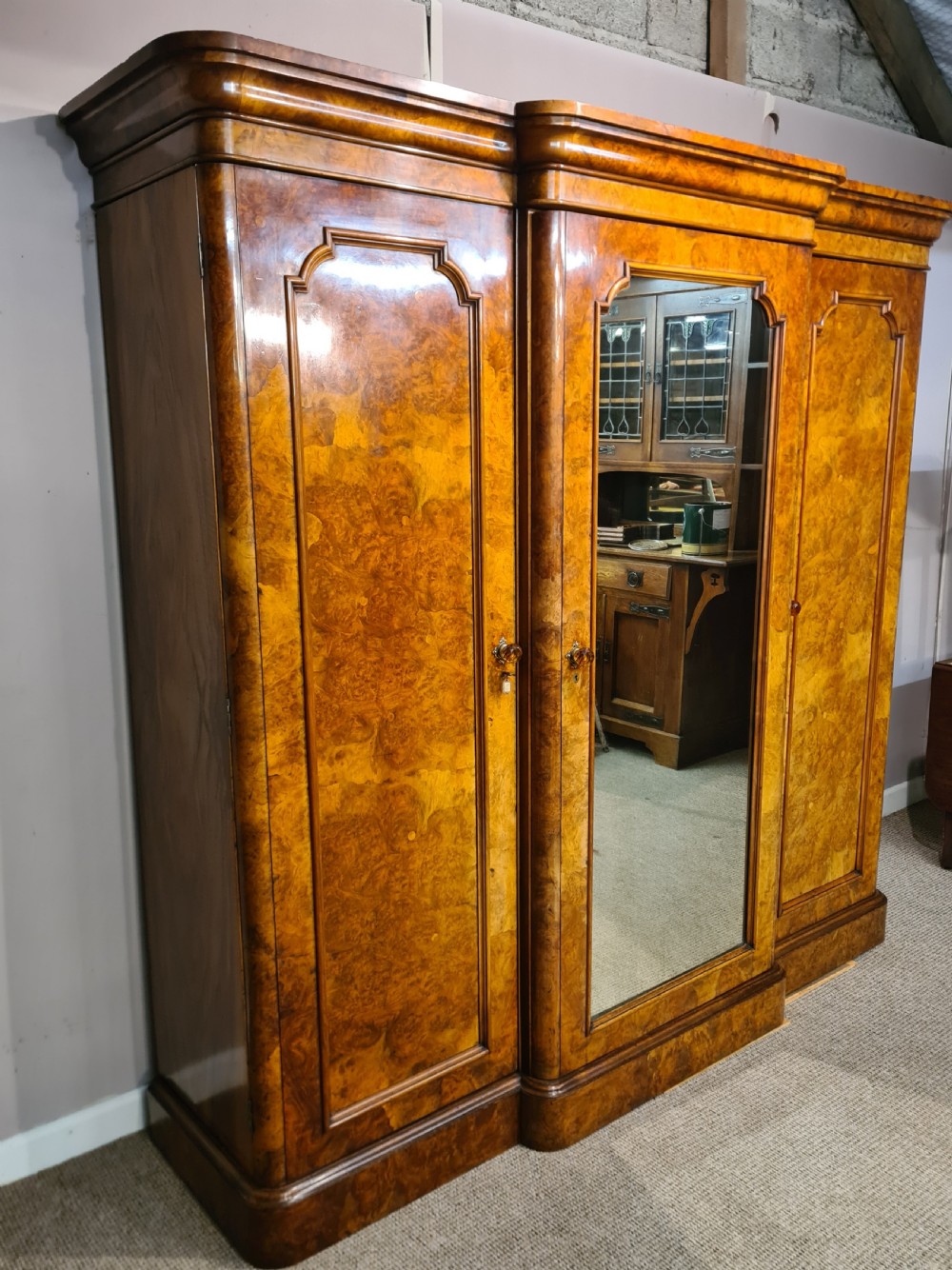 Victorian Burr Walnut Breakfront Wardrobe  View II