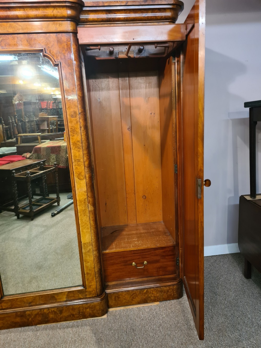 Victorian Burr Walnut Breakfront Wardrobe  View IV