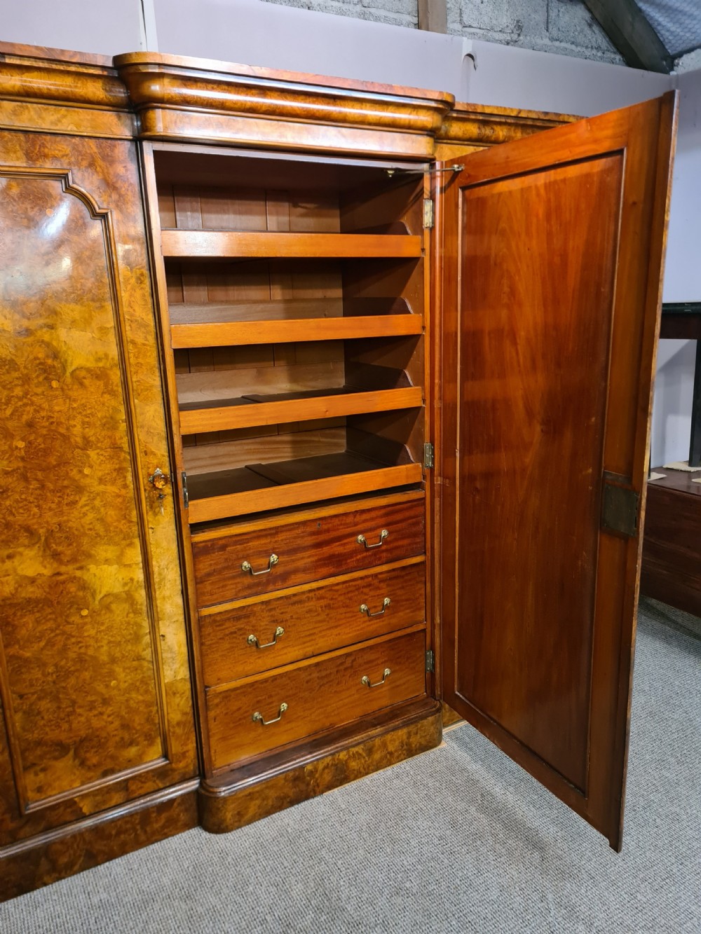 Victorian Burr Walnut Breakfront Wardrobe  View V
