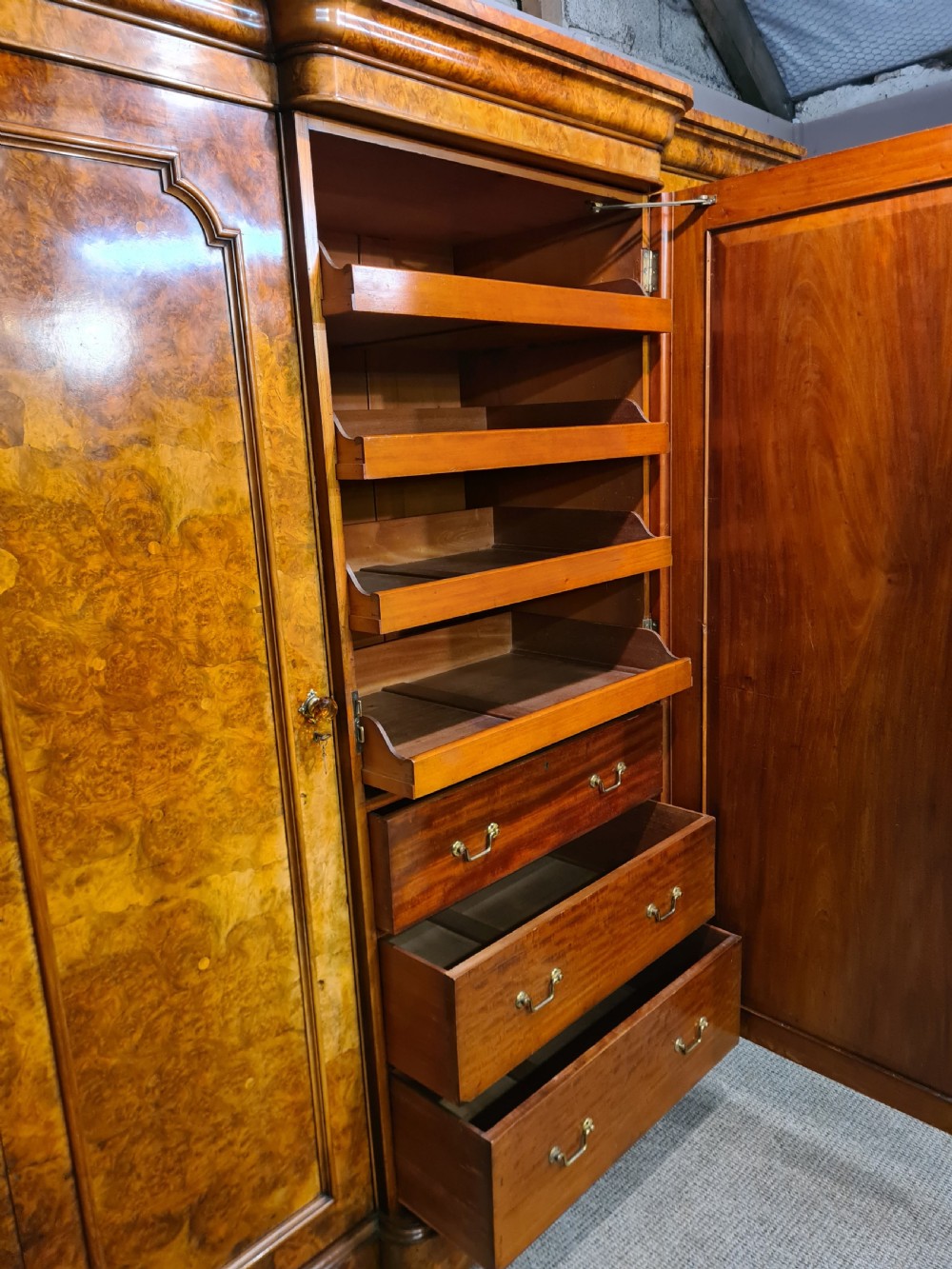 Victorian Burr Walnut Breakfront Wardrobe  View VII