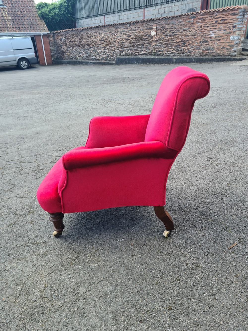 Edwardian Walnut Howard style arm chair.  View VI