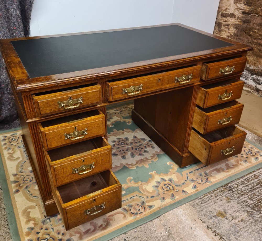 Edwardian Maple & Co Oak Pedistal Desk  View IX