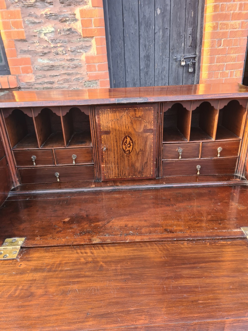Georgian Country made Walnut & Mahogany Bureau.  View V