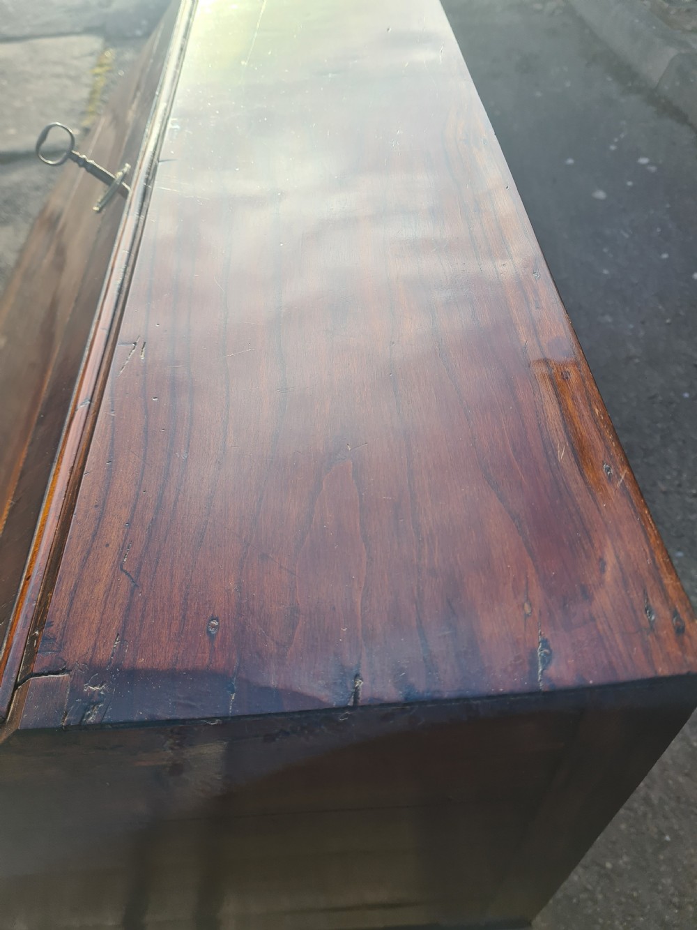 Georgian Country made Walnut & Mahogany Bureau.  View VI