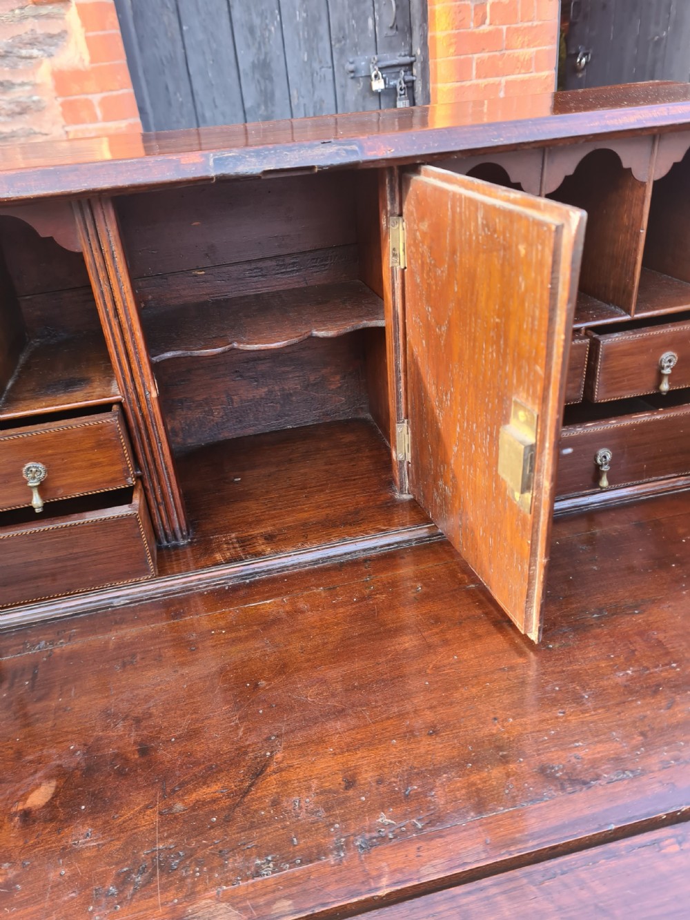 Georgian Country made Walnut & Mahogany Bureau.  View VII