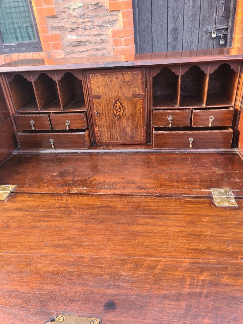 Georgian Country made Walnut & Mahogany Bureau.  View VIII