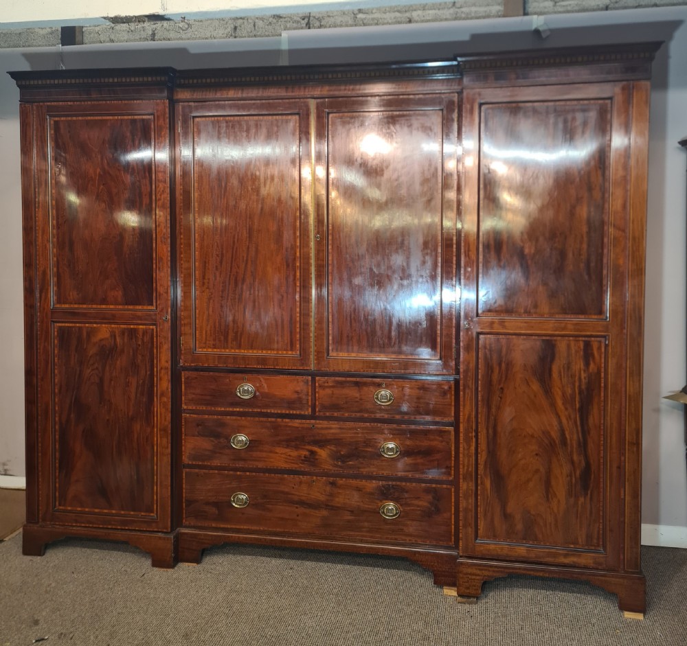 19th Century Georgian mahogany inlaid four door Wardrobe . View II