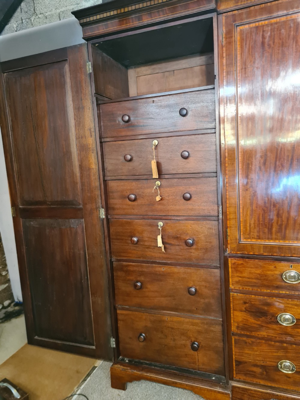 19th Century Georgian mahogany inlaid four door Wardrobe . View IV