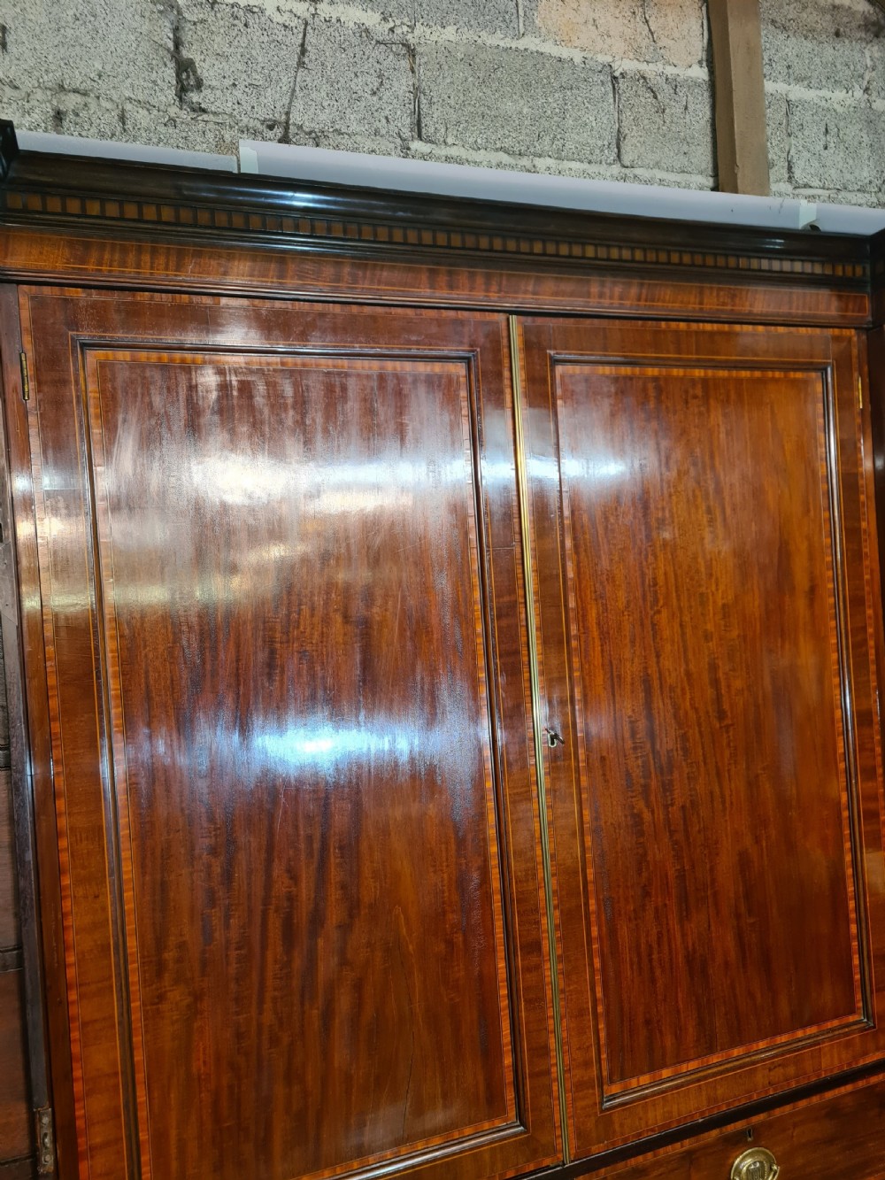 19th Century Georgian mahogany inlaid four door Wardrobe . View VI