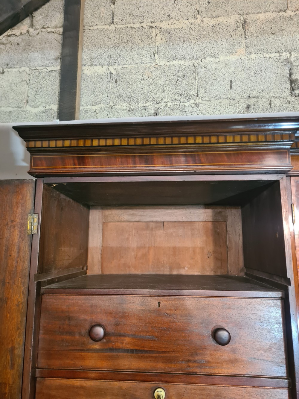 19th Century Georgian mahogany inlaid four door Wardrobe . View VIII