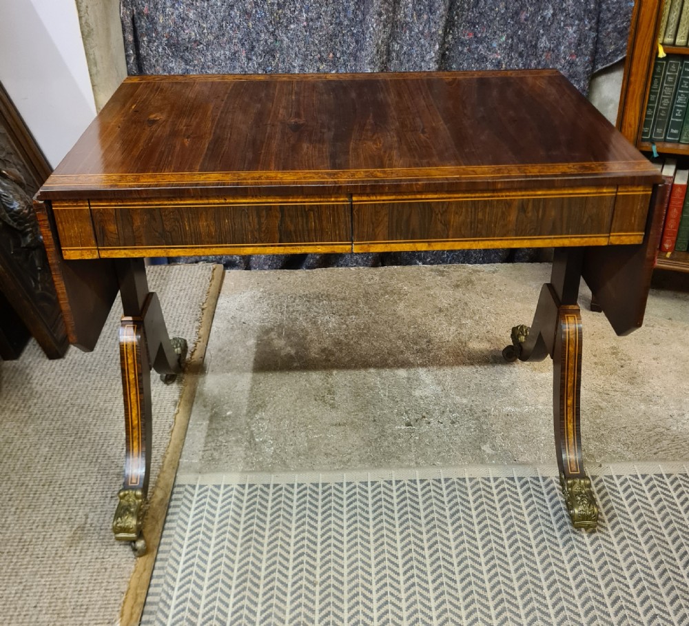 Regency Rosewood Sofa Table Inlaid with Burr Yew and Boxwood. View II