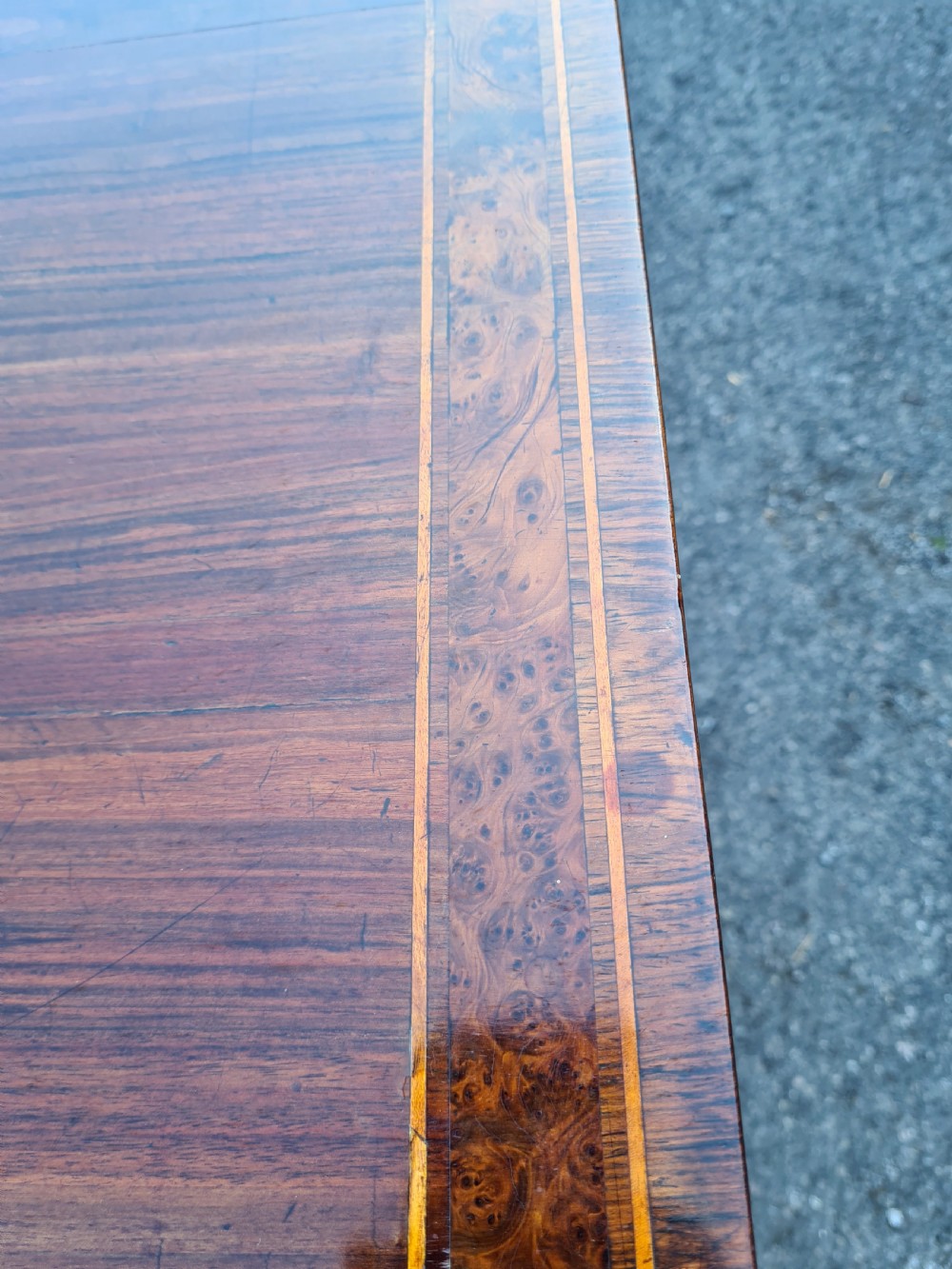 Regency Rosewood Sofa Table Inlaid with Burr Yew and Boxwood. View IV