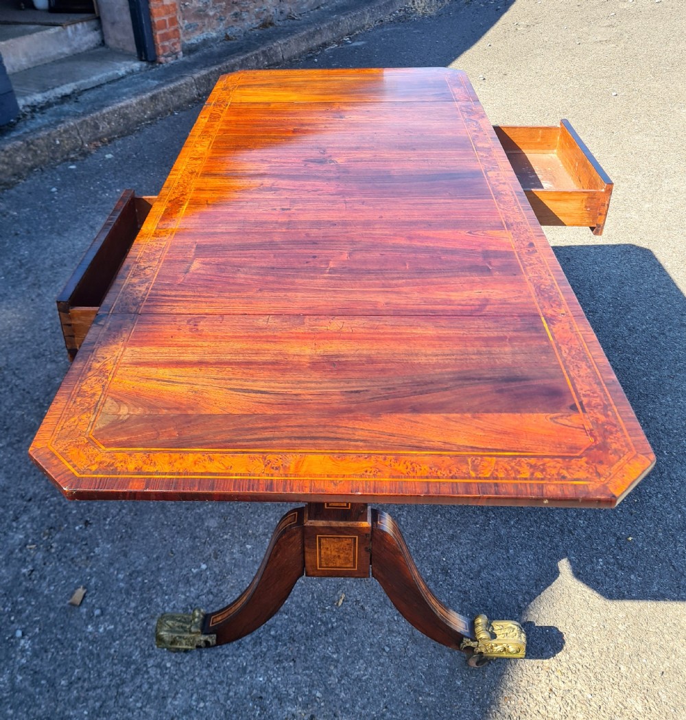 Regency Rosewood Sofa Table Inlaid with Burr Yew and Boxwood. View V