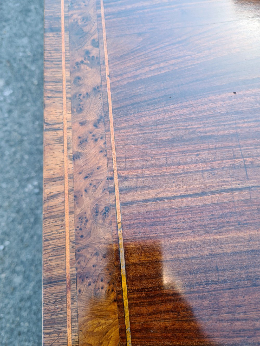 Regency Rosewood Sofa Table Inlaid with Burr Yew and Boxwood. View IX