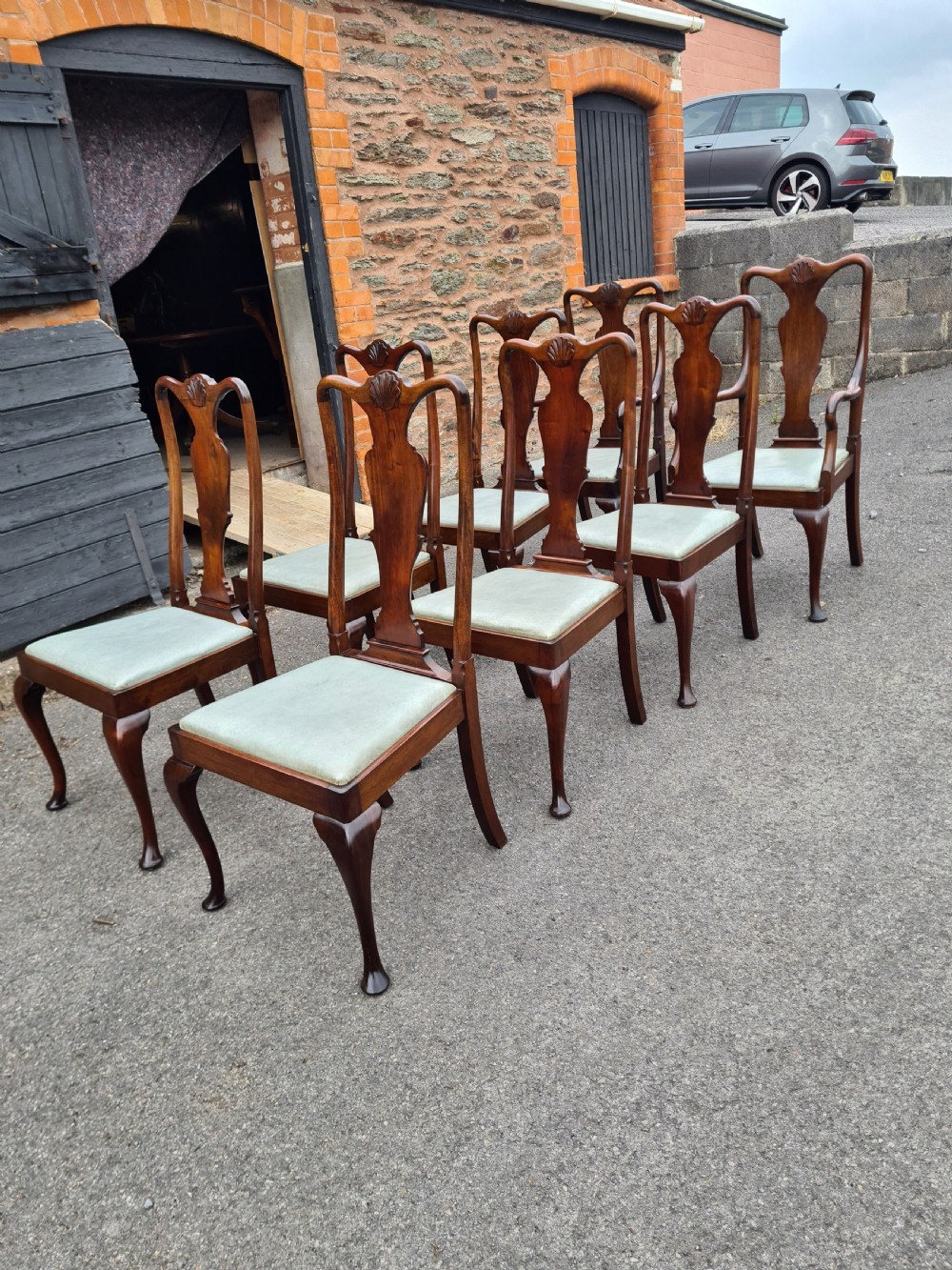 Set of Eight 1920s Mahogany Queen Anne Style Chairs. 