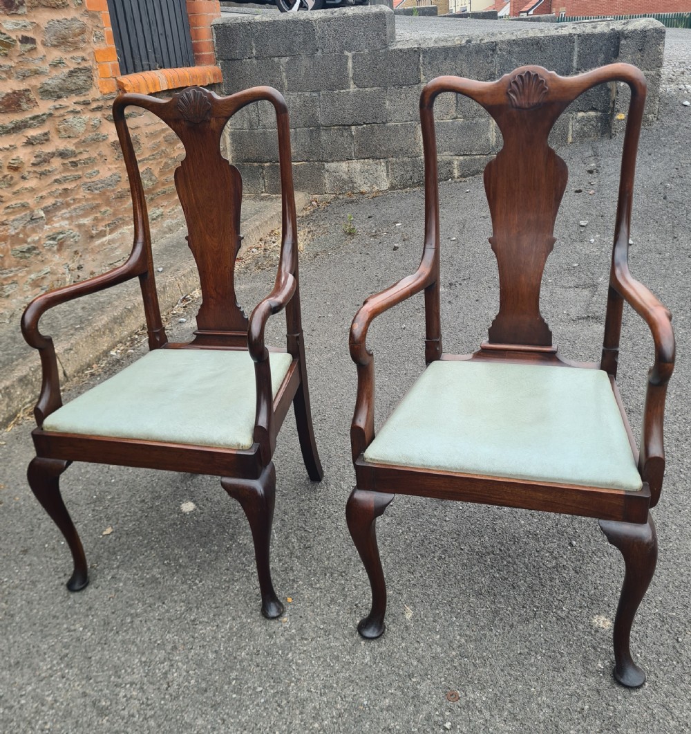 Set of Eight 1920s Mahogany Queen Anne Style Chairs.  View IV