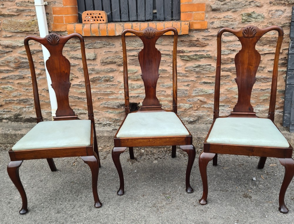 Set of Eight 1920s Mahogany Queen Anne Style Chairs.  View V