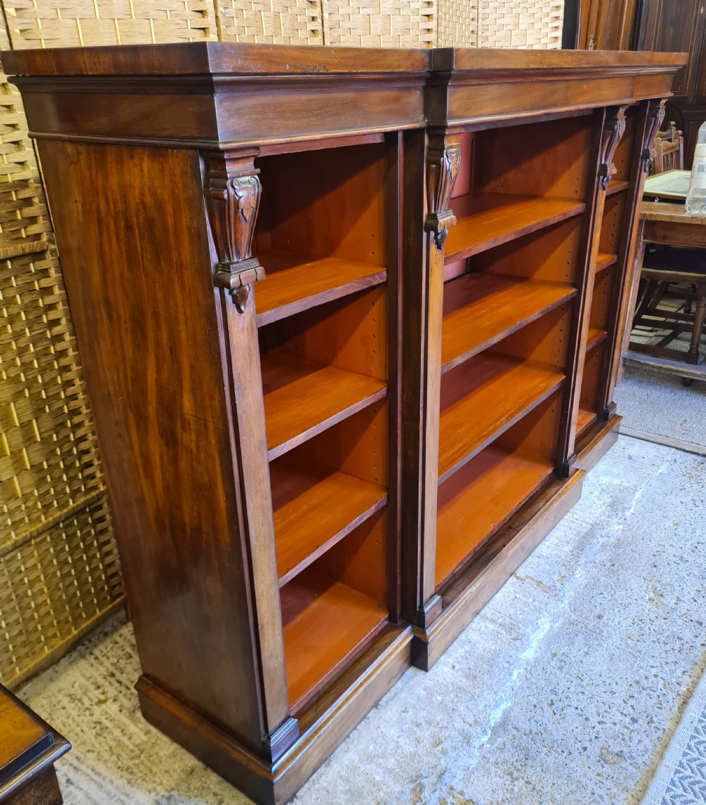 19th Century Mahogany Breakfront Open Bookcase.  View II